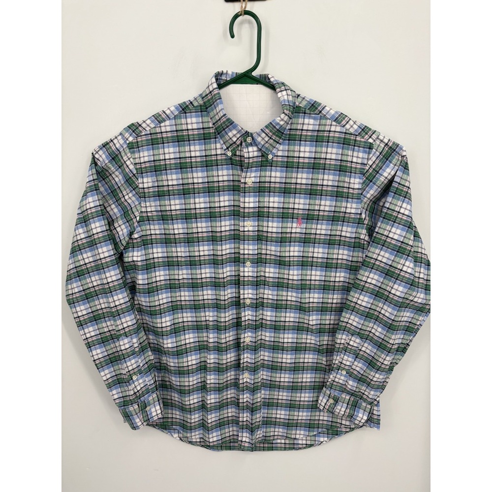 Ralph Lauren VTG Men's Custom Fit Blue Pink Plaid L/S Button Down Shirt, XL - Picture 1 of 8